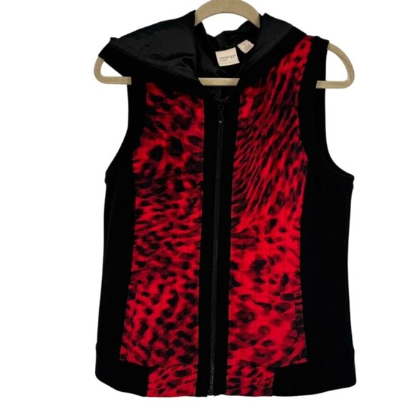 Chicos 1 Zenergy Sleeveless Zip-Up Jacket Red Black Animal Print Size Medium - Picture 1 of 11
